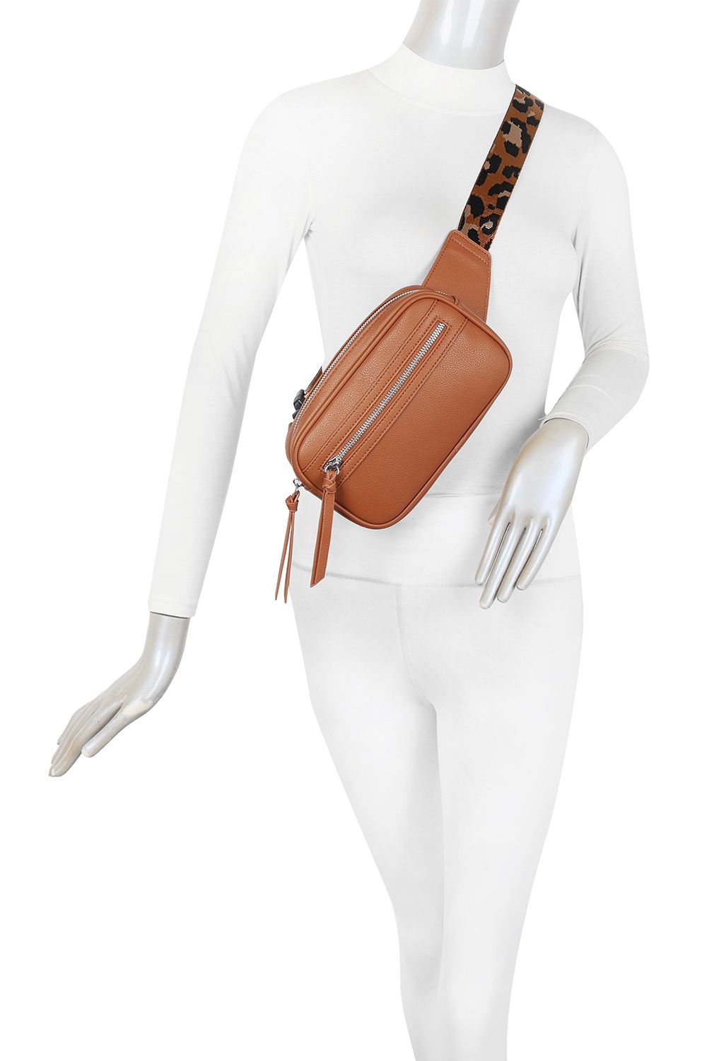Fontanella Fashion Karo PU Leather Crossbody Sling Belt Bag with Zip Pocket