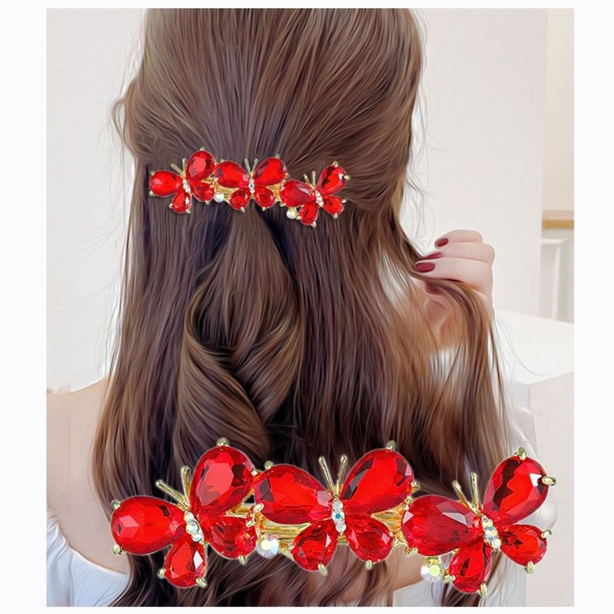 PEACH ACCESSORIES Dazzling Multicoloured Crystal Butterfly Hair Clip