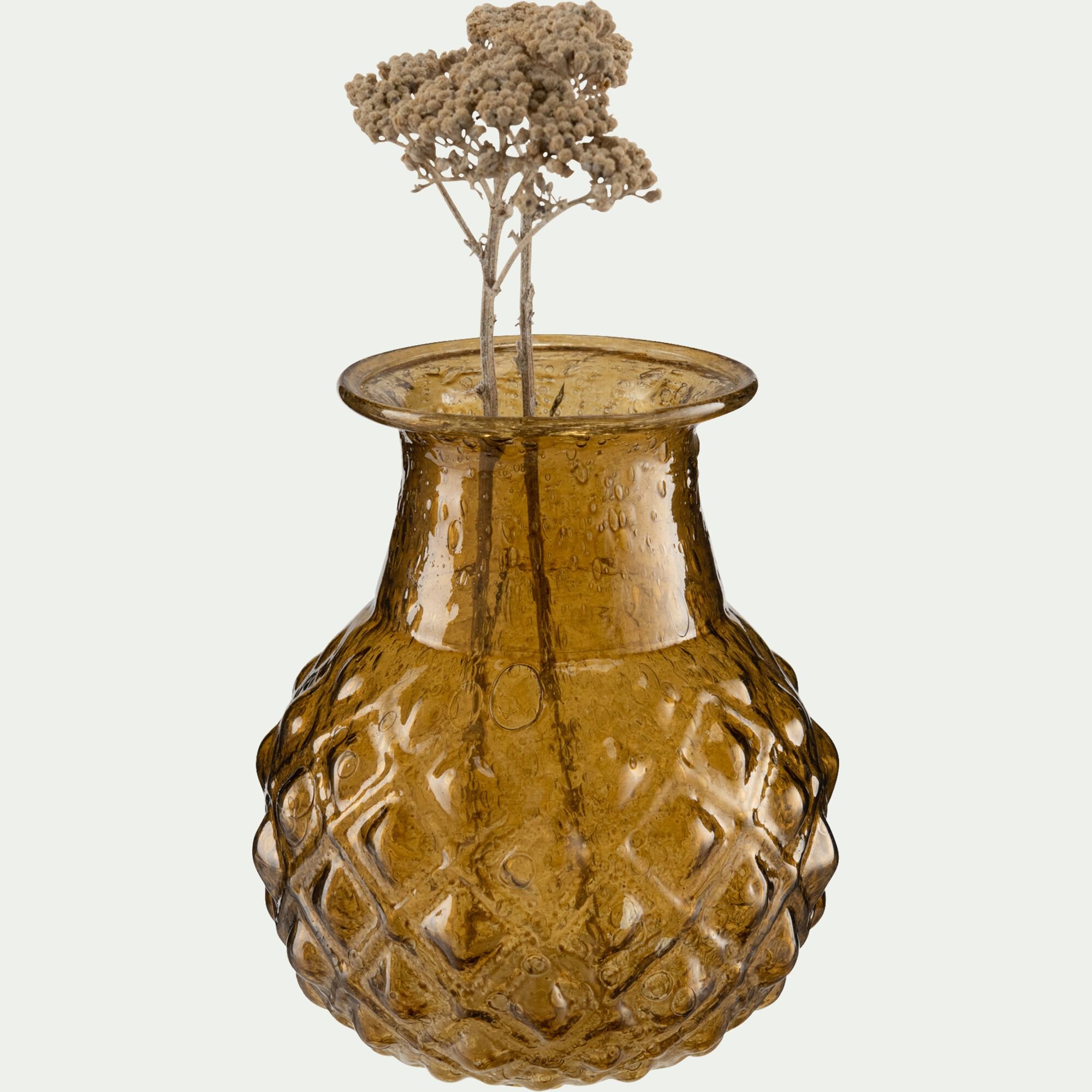 HEGRADE - Vase boule en verre bullé - jaune achilléa D10xH12cm