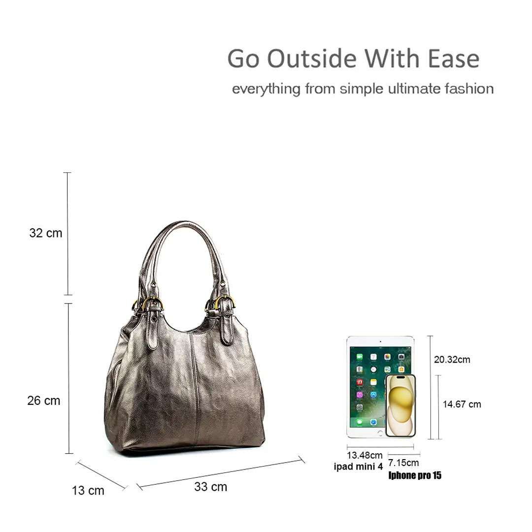 Kitise Tri-Compartments Tote Handbag Shoulder Bag with Detachable Strap