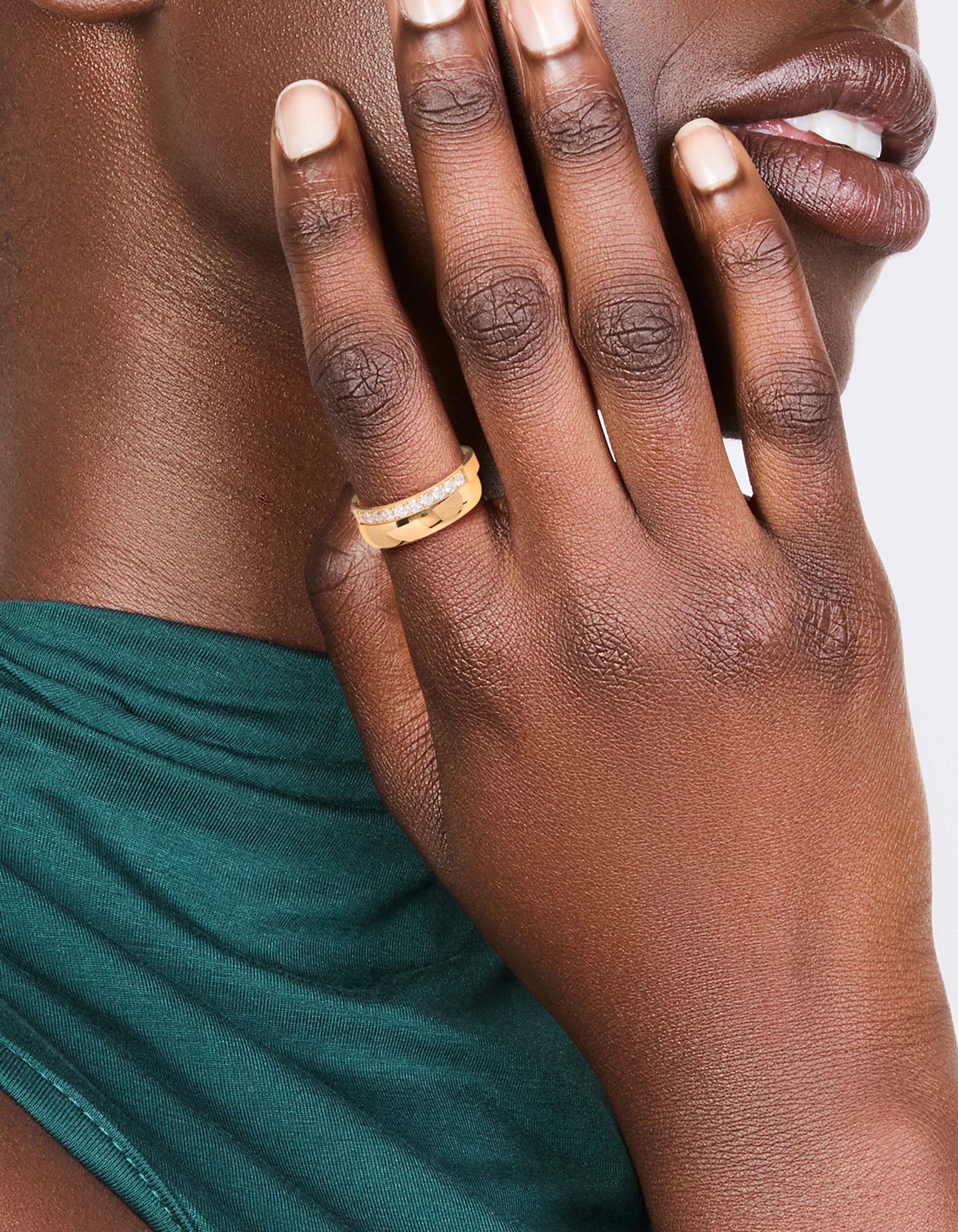 Waterproof Gold Plated Stainless Steel Diamante & Smooth Rings 2- Pack