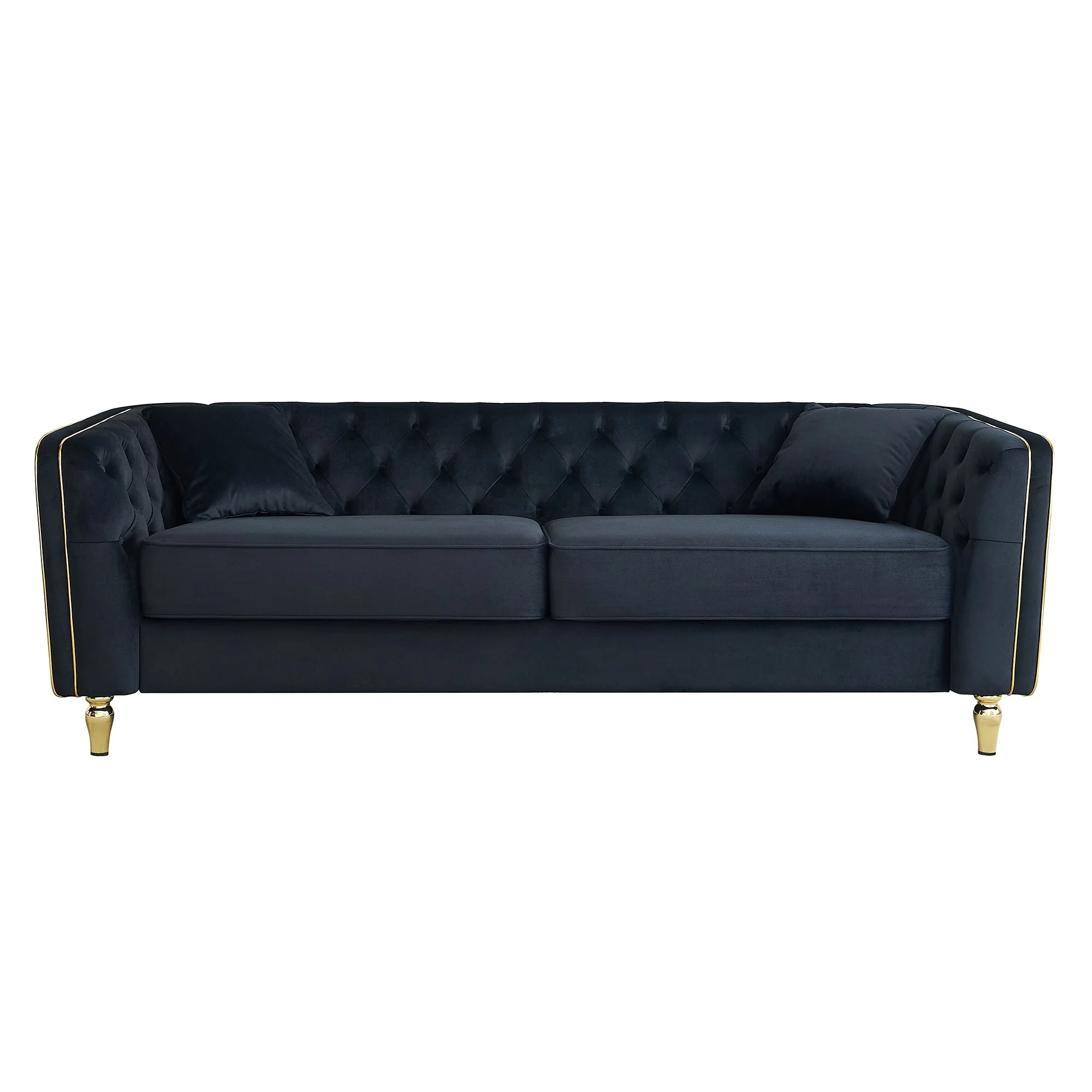 87.01W Modern Tufted Velvet Sofa ,Stylish and Comfortable for Living Room Sofa, Hotel Apartment,Black