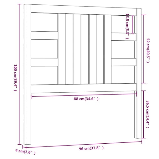 NNEVL Bed Headboard Black 96x4x100 cm Solid Wood Pine