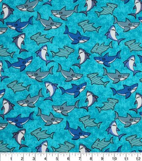 Novelty Cotton Fabric 43 Packed Sharks