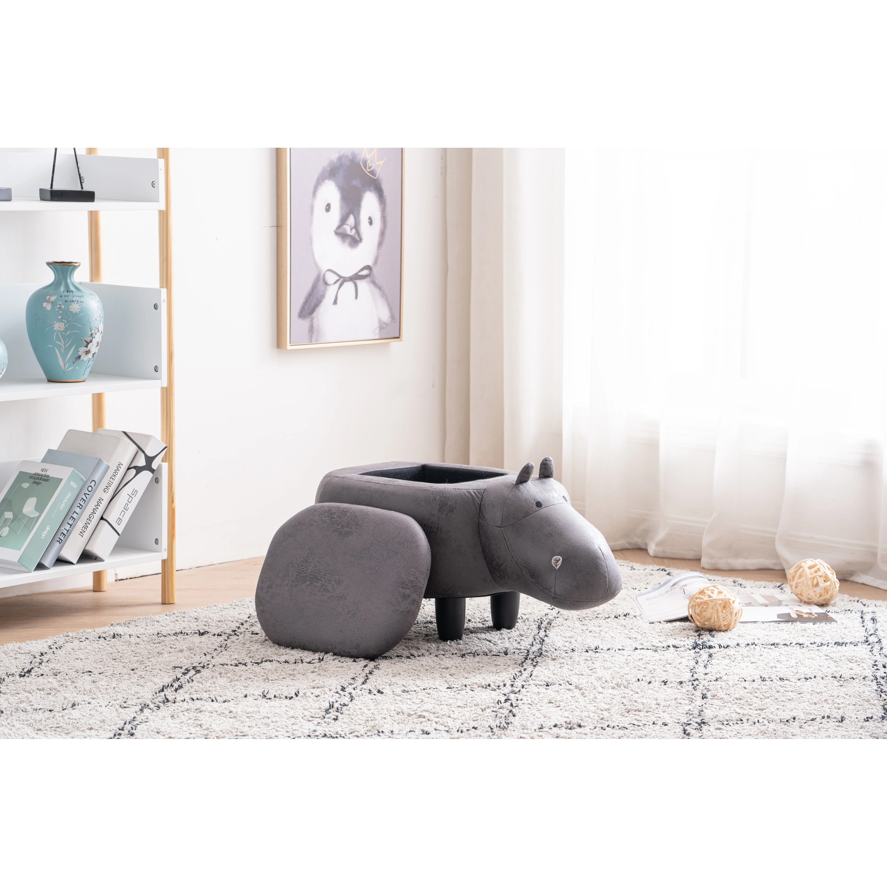 Animal Hippo Storage Upholstered Kids Ottoman