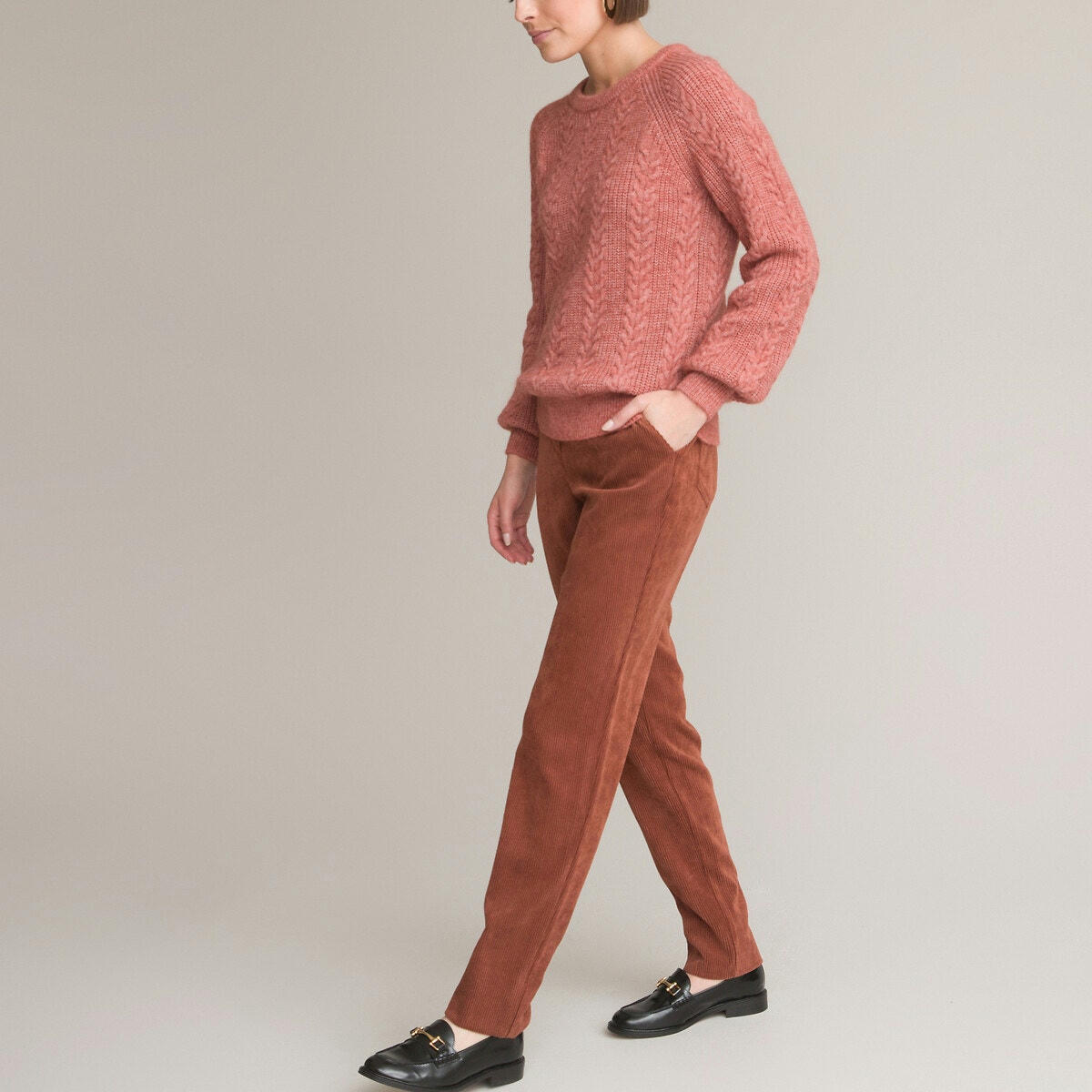 Pull col rond, maille torsadée, mohair mélangé