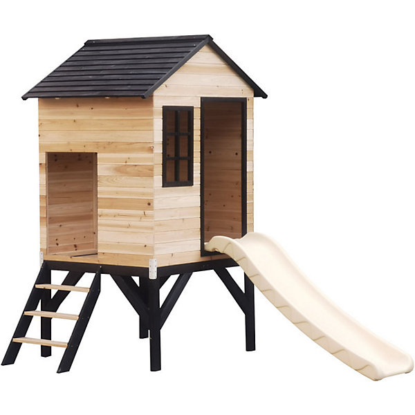 Maisonnette bois sur pilotis avec toboggan blanc 118cm Floutch - Abracadaprout