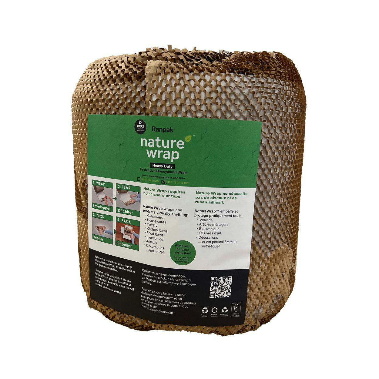 RanPak Nature Wrap, Heavy Duty Cushioning Honeycomb Recycled Eco Packing Paper, 100-ft