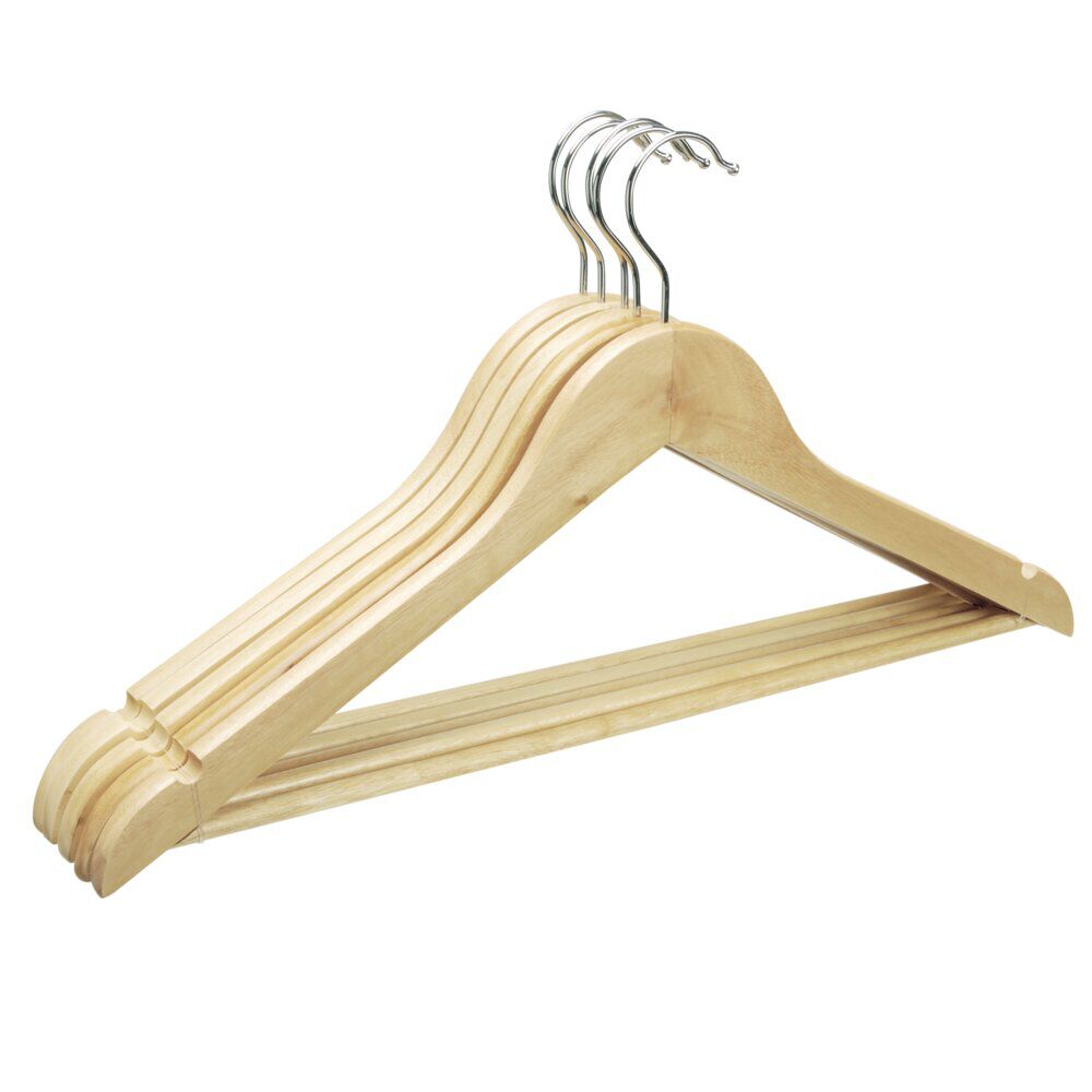 Lot de 5 cintres en bois beige avec crochet métal