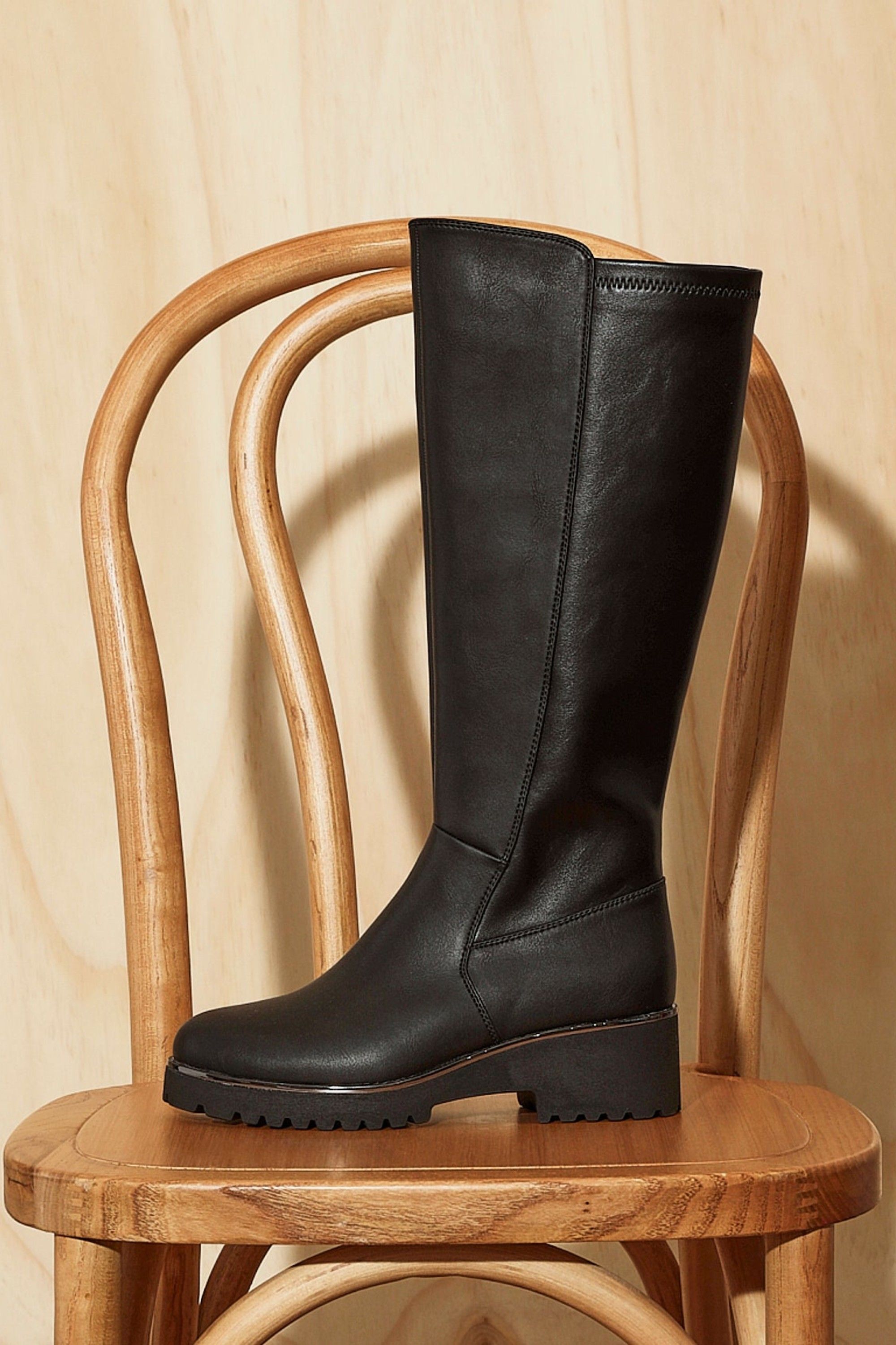 Linzi Gravity Black Faux Leather Long Boot