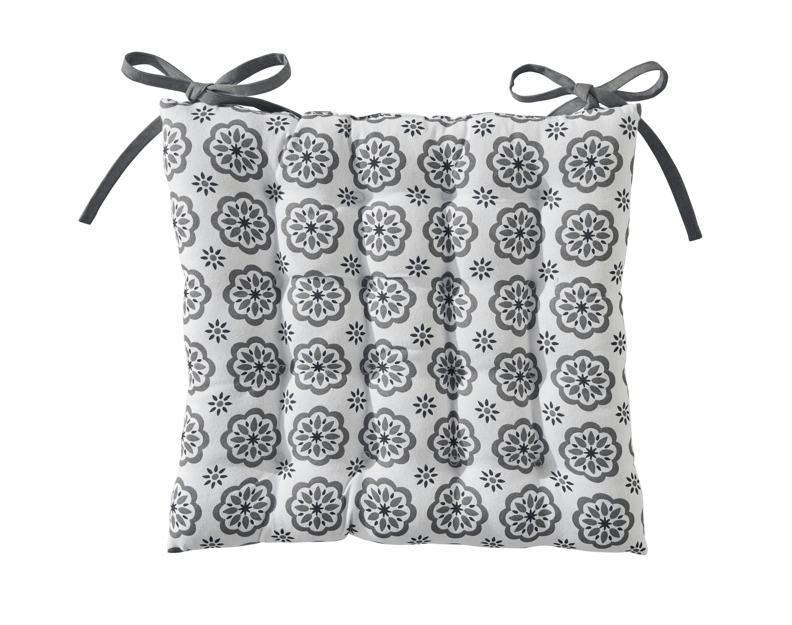 LISBONNE - Galette de chaise réversible gris anthracite 40x40 en coton