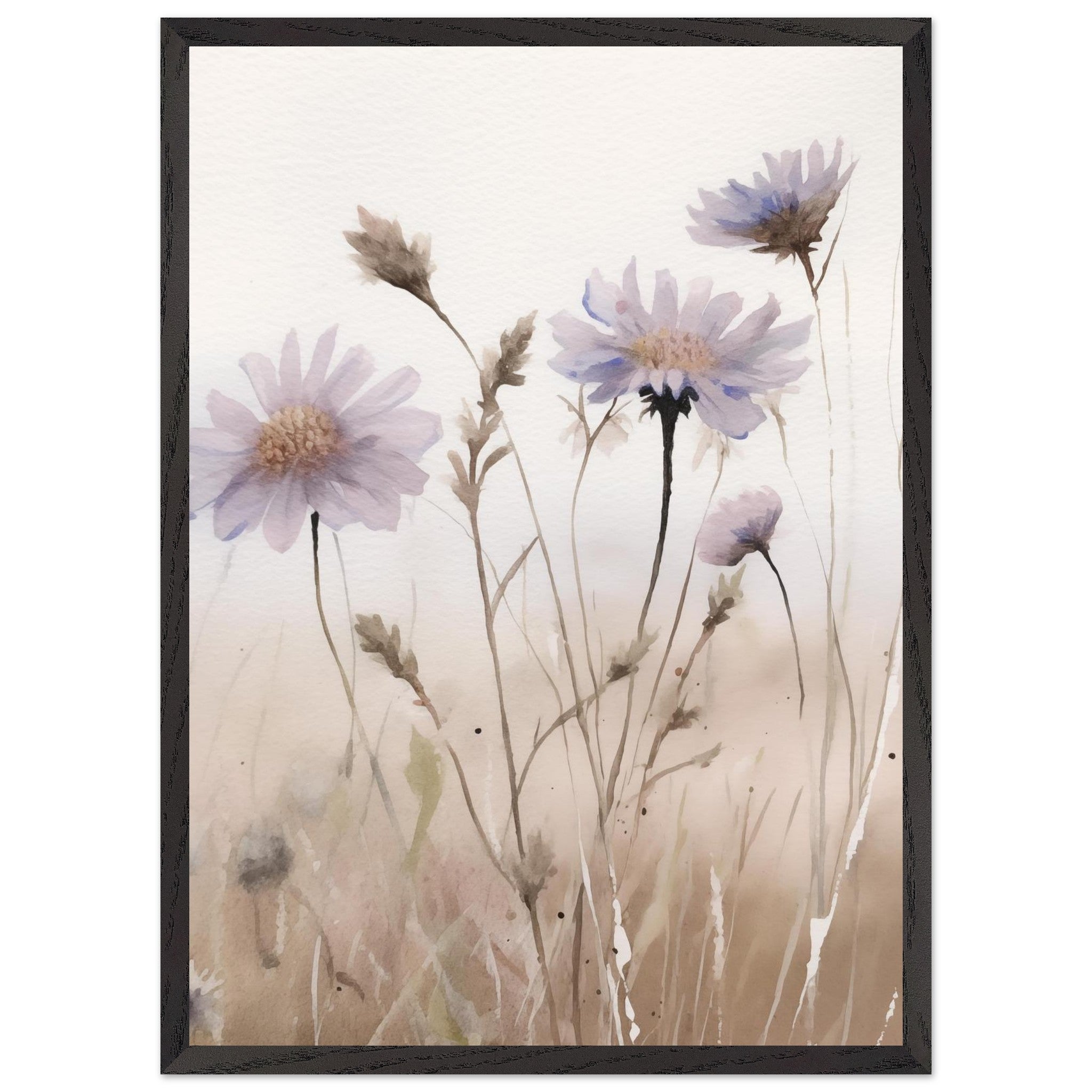 Artfulprints Poster met Lijst Flower aquarel 1  - 50x70 cm - Taupe