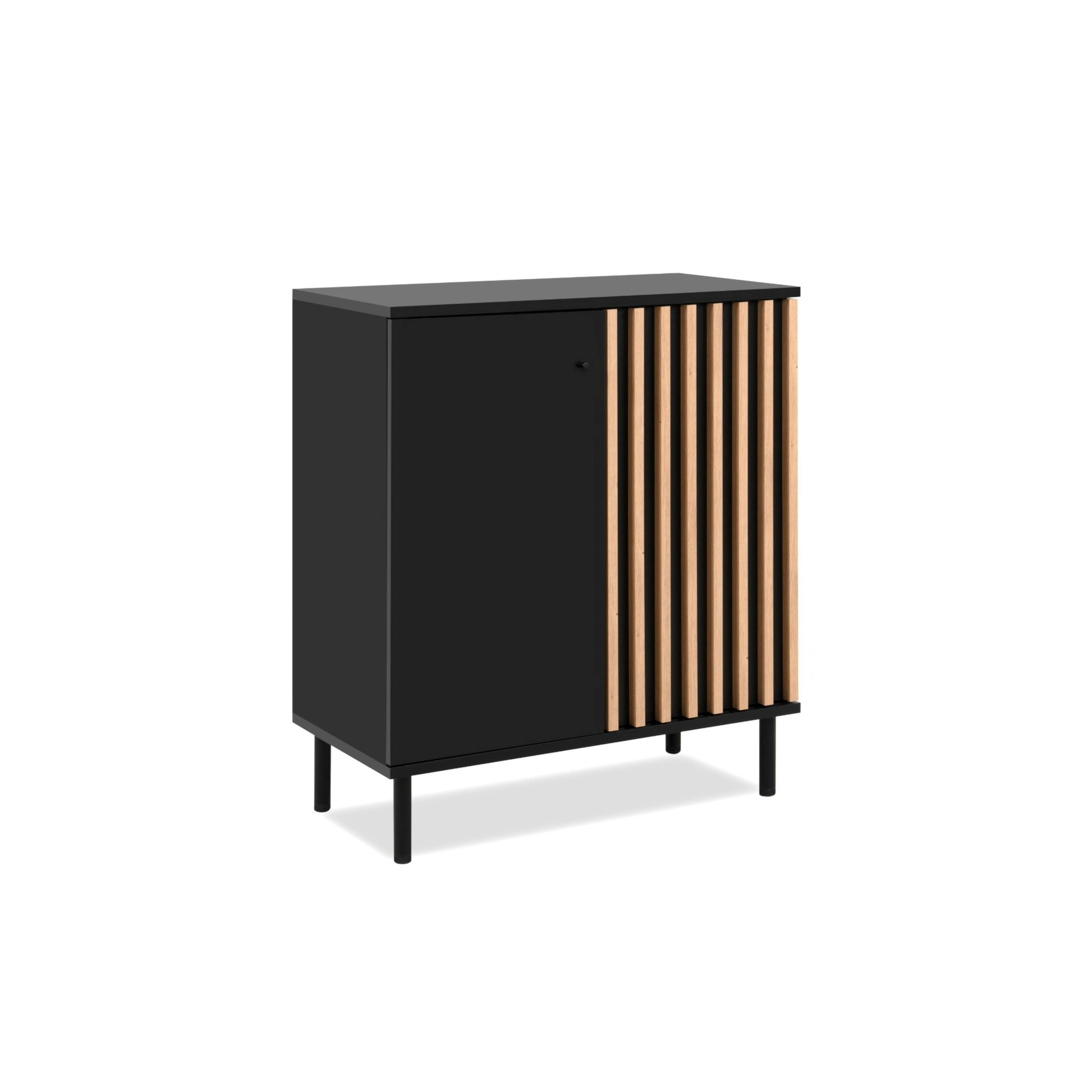 Petit buffet 2 portes design noir et décor bois NOREN