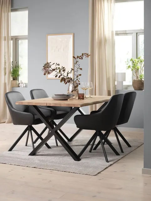 ROSLEV L160 bord natur eg + 4 ROSTRUP stole sort