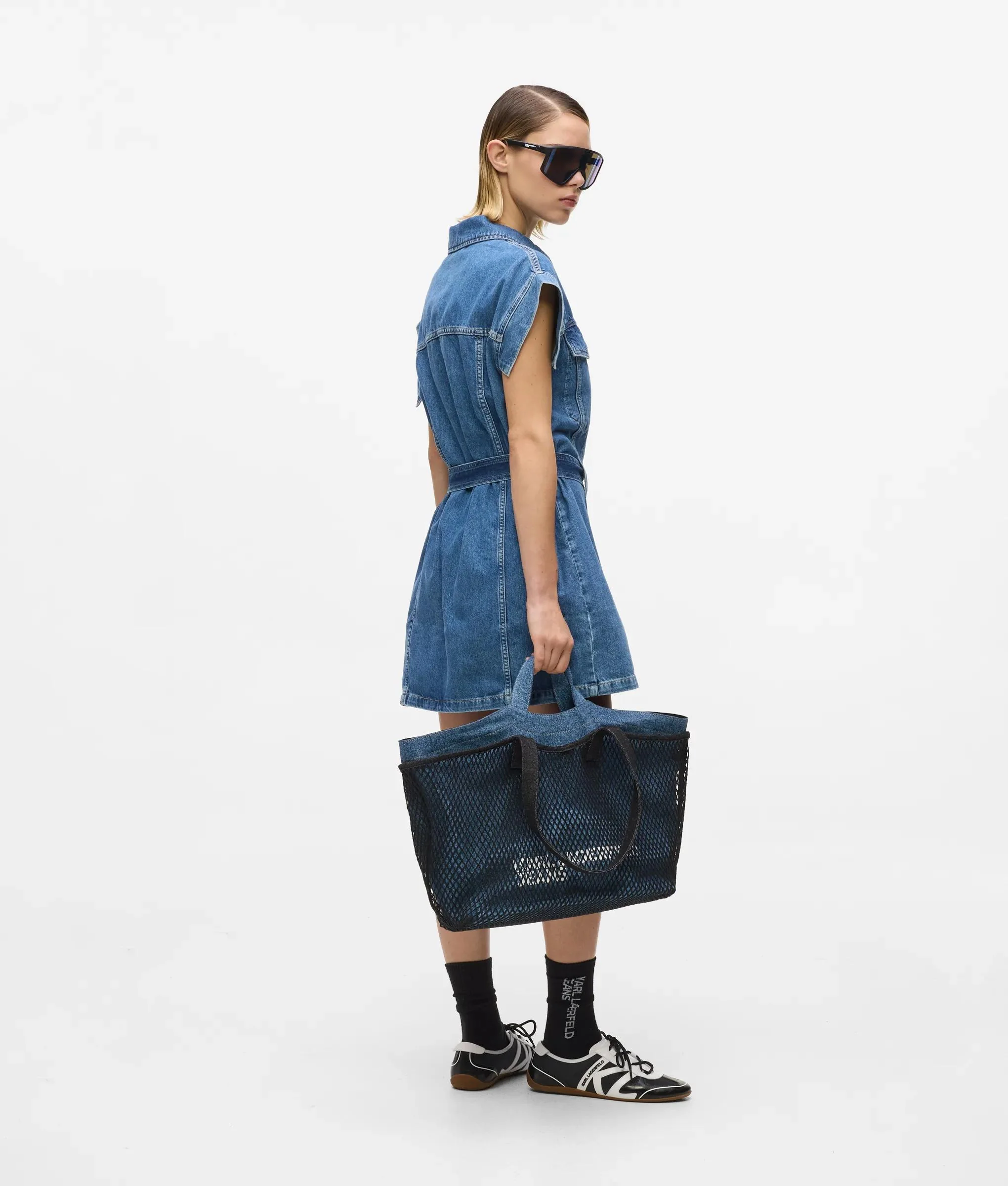 Cabas en denim en mesh double