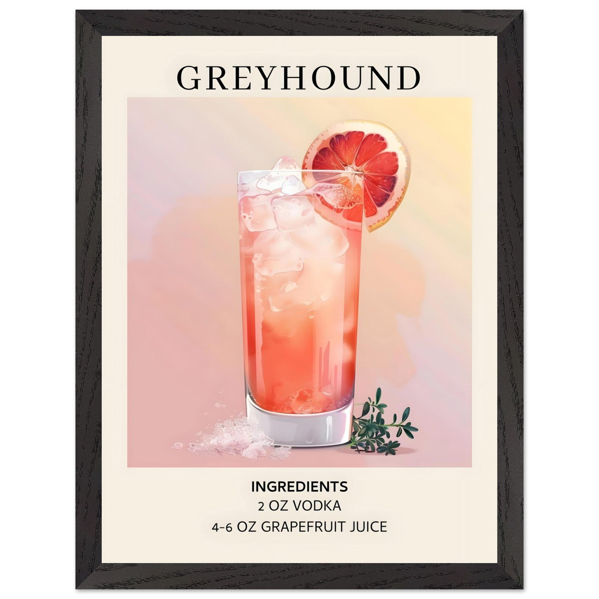 Artfulprints Poster met Lijst Greyhound cocktail - Ingrediënten  - 30x40 cm - Roze
