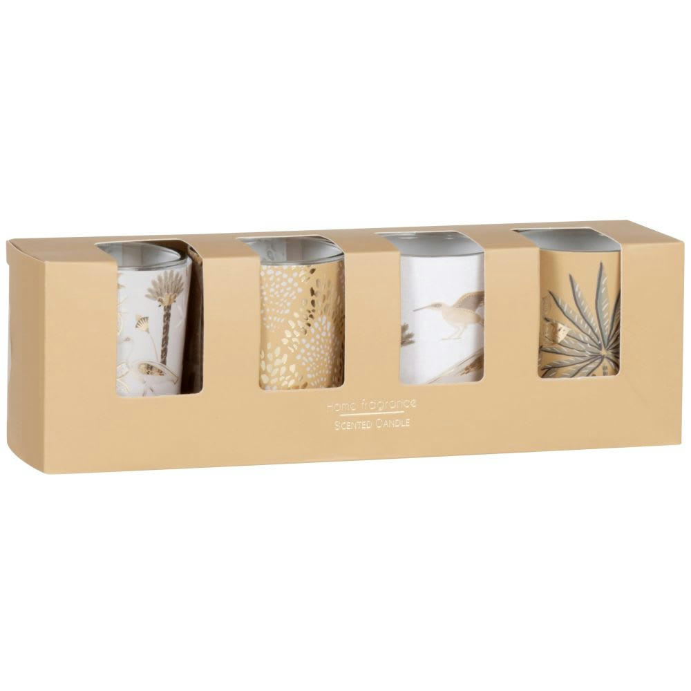 ASWAN - Coffret bougies parfumées en verre motifs tropicaux multicolores (4x45g)