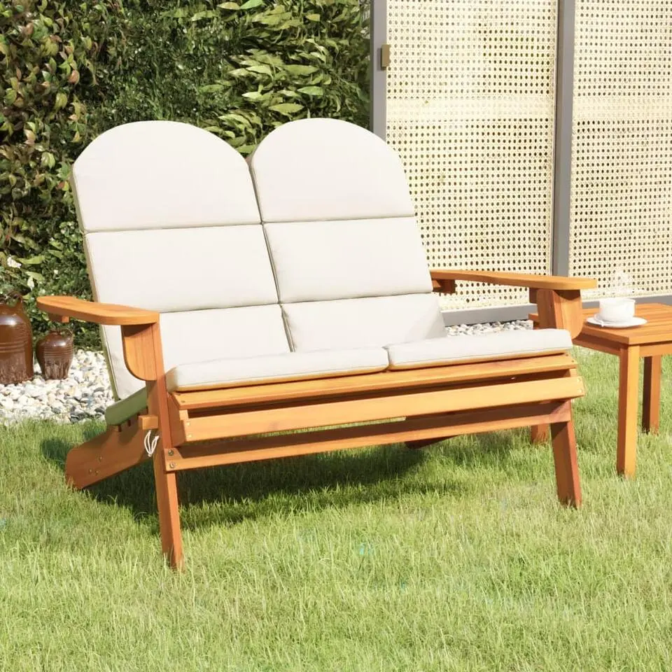 vidaXL - Tuinbank Adirondack - Cr&egrave;me - Acaciahout - 126 cm - Met kussen
