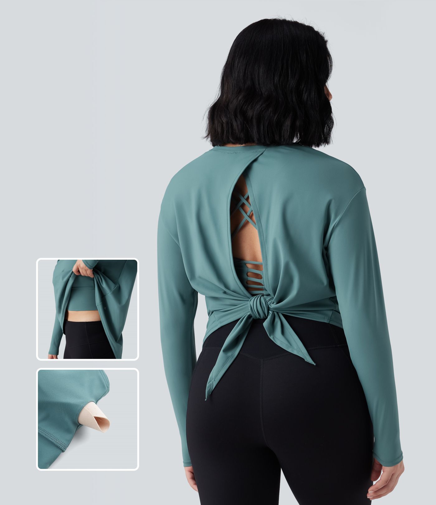 Haut de sport yoga SoftlyZero™ 2-en-1 col rond à manches longues avec nœud au dos et effet frais InstantCool, protection solaire UPF50