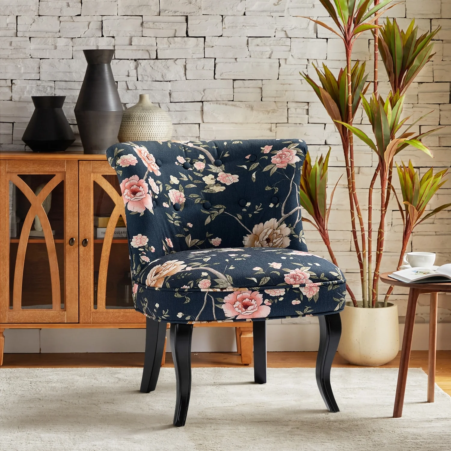 Bella Living Room Armless Accent Chair with Button-Tufted Back by HULALA HOME