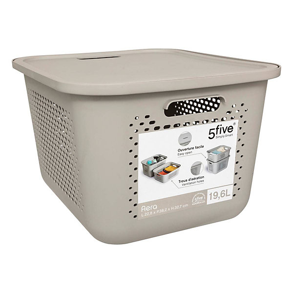 Panier Aera 19,6L avec couvercle en lin - Blanc- 5five