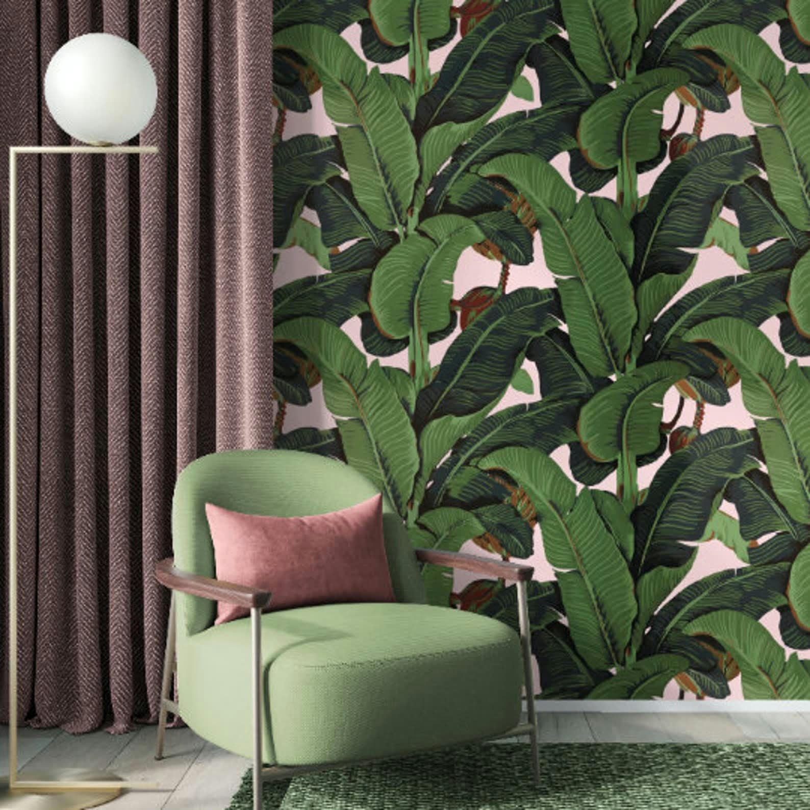 TROPICALI - Papier Peint Rose Feuilles de Bananier 250x200 cm