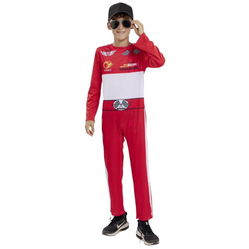Déguisement enfant pilote de course combinaison rouge (7/10ans ou 11/14)