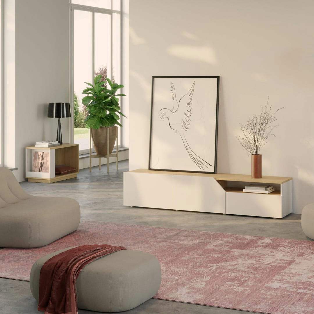 ELLA - Table basse  placage Chêne clair et blanc