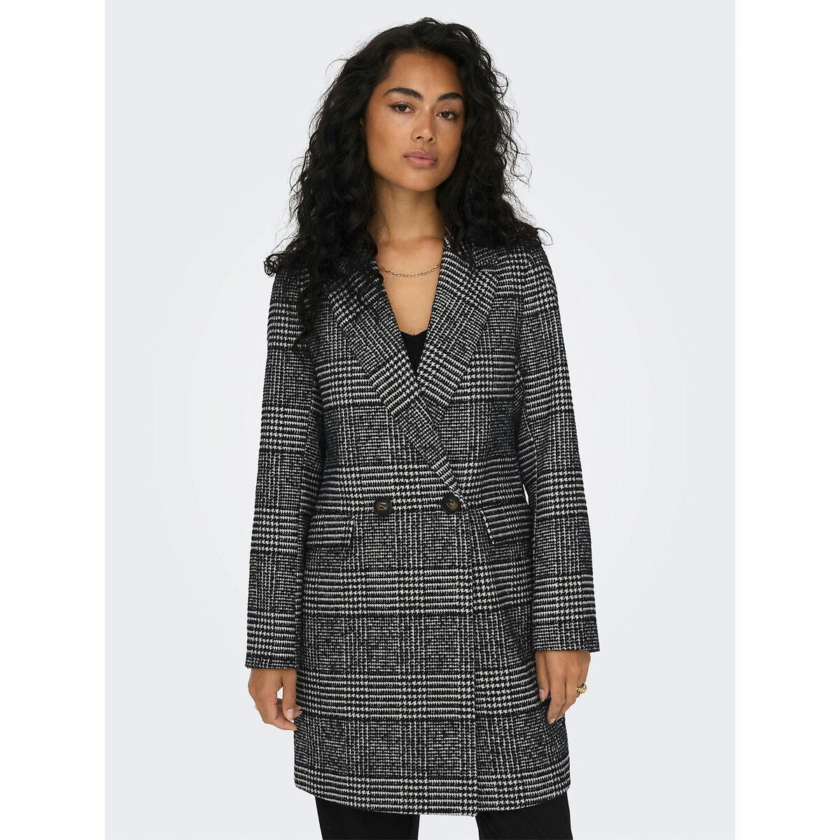 Manteau droit à carreaux