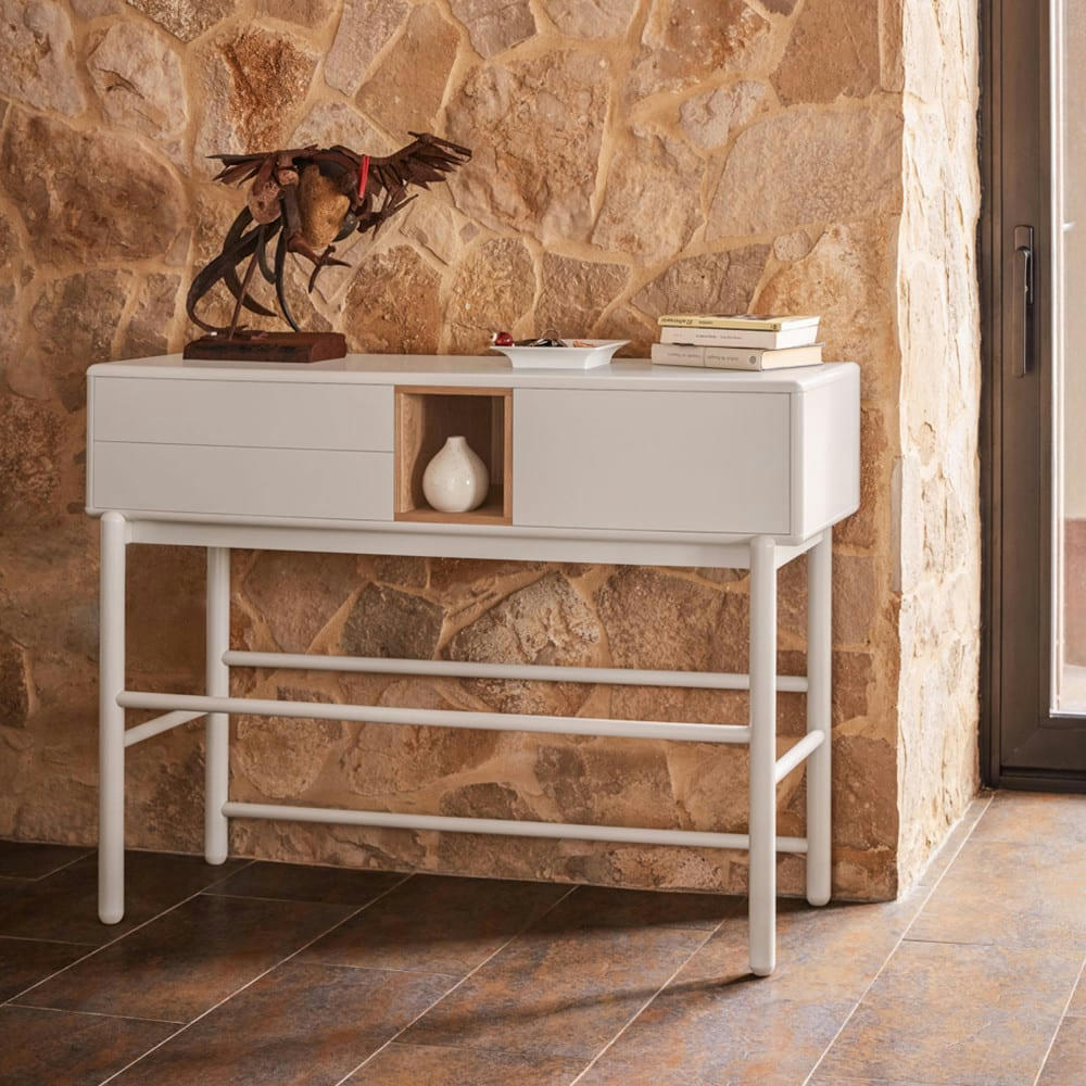 CORVO - Console 1 porte 2 tiroirs en bois L180cm blanc