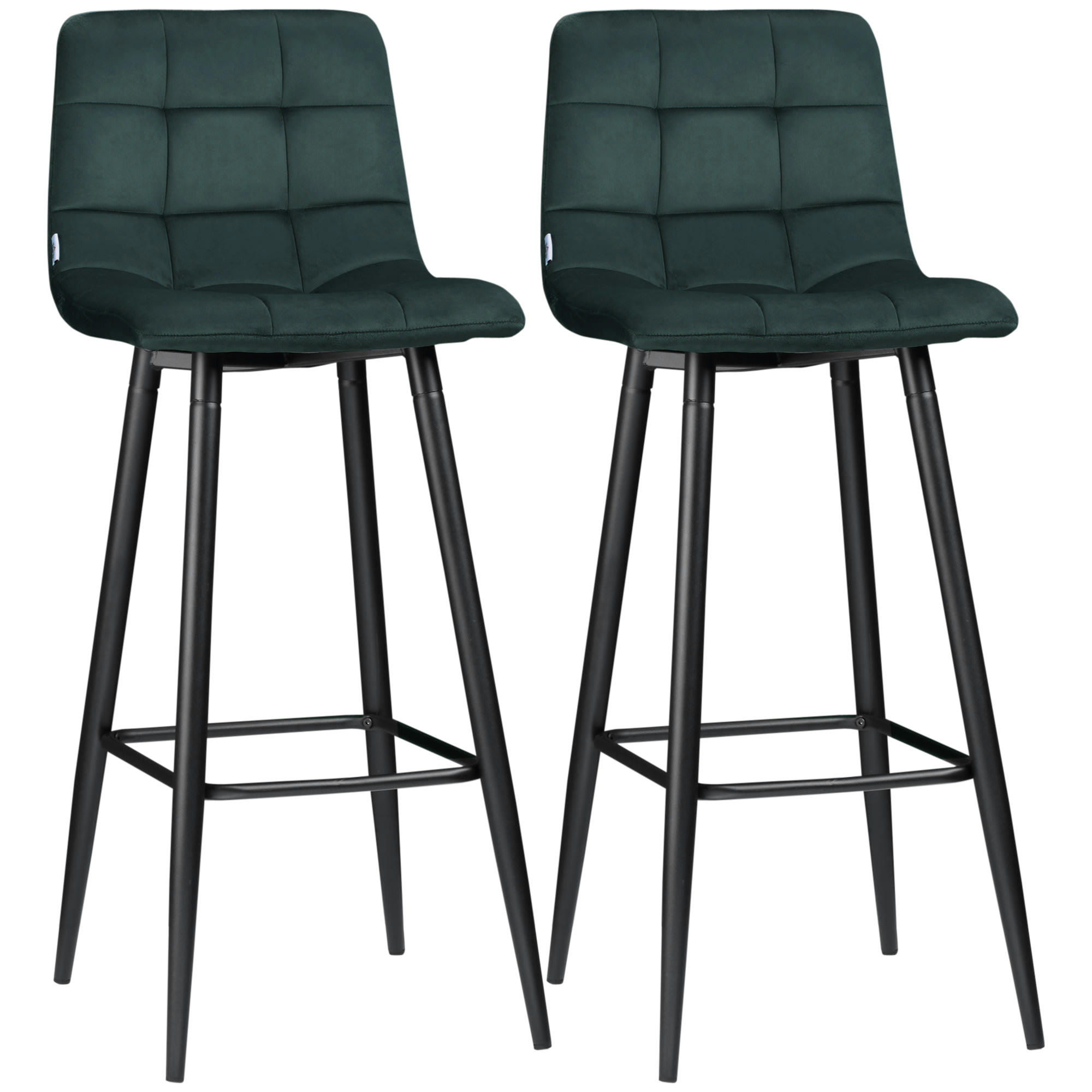 - Lot de 2 tabourets de bar design Chesterfield velours vert sapin