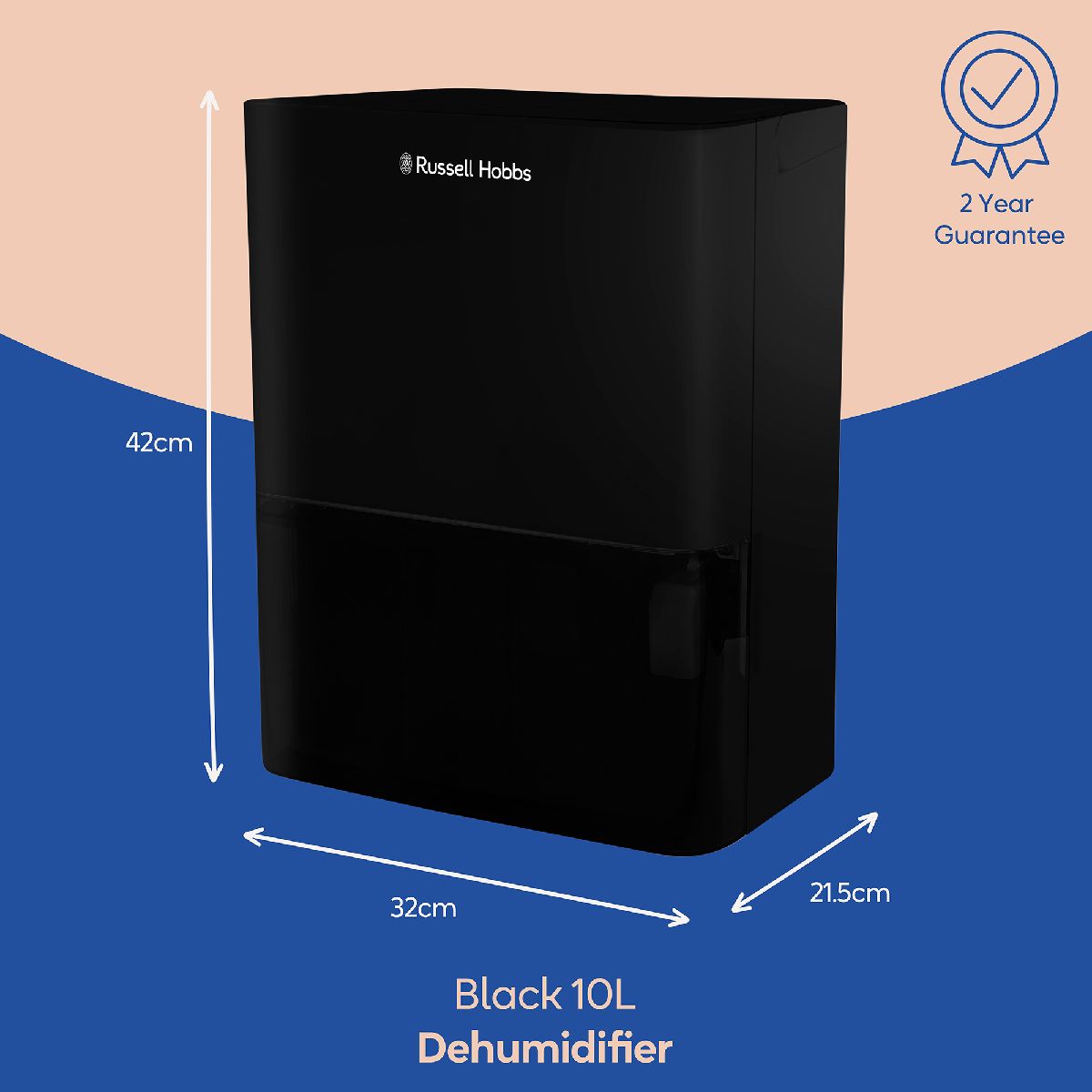 Russell Hobbs 10L/Day Dehumidifier Damp, Mould & Clothes Drying 30m2 Room RHDH1001