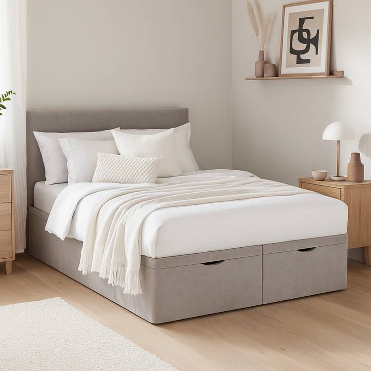Millbrook Taylor Double Velvet EndLift Ottoman Bed - Natural