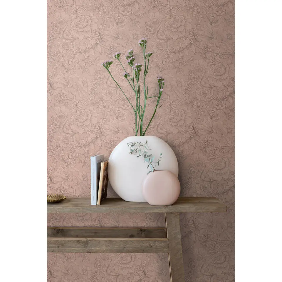 ESTAhome behang bloemmotief terracotta roze - 53 cm x 10.05 m