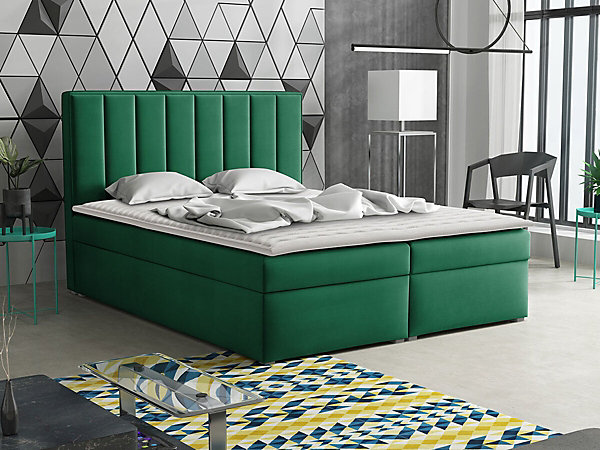 Lit continental Pomona 116, Double, Vert, Tissu, Disponible
