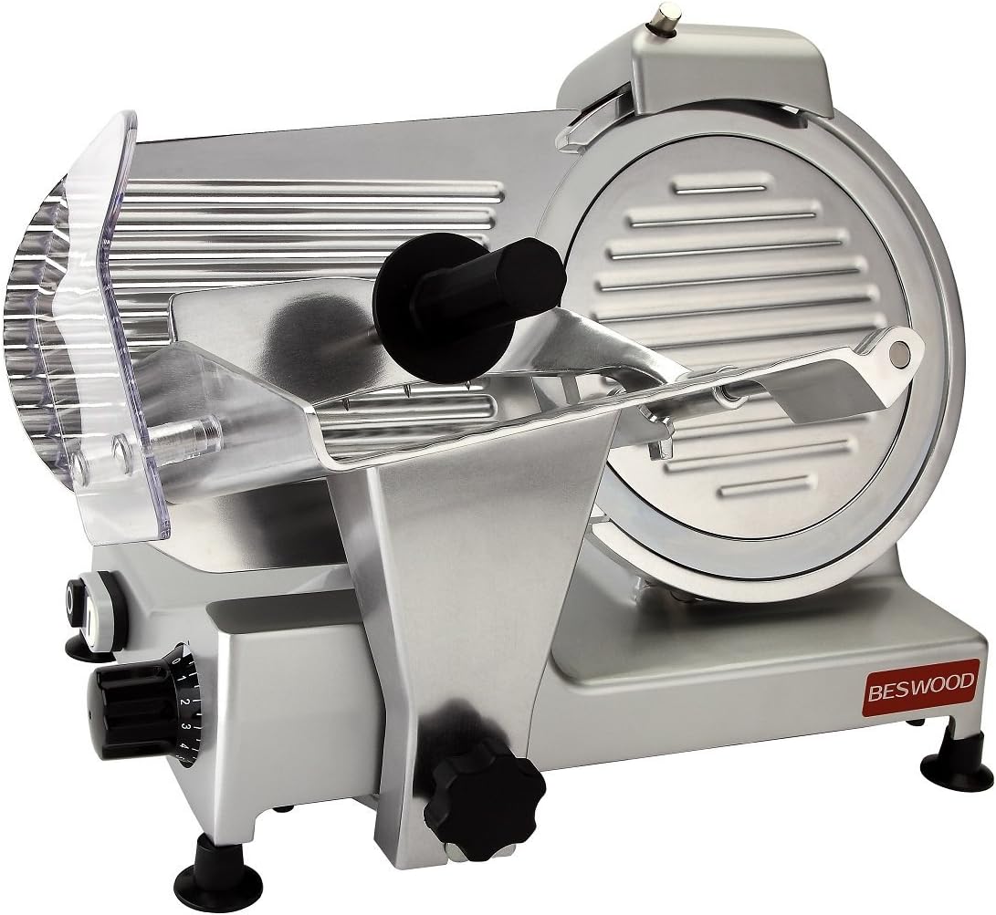BESWOOD 10 Electric Deli Meat Slicer, Cheese Food Slicer with Premium Chromium-plated Steel Blade, for Commercial and for Home Use 240W, BESWOOD250