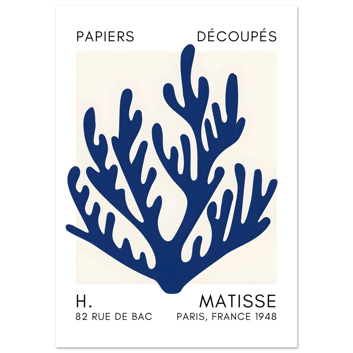 Artfulprints Poster Matisse – Coral harmony navy blue II  - A4 21x29.7 cm - Blauw