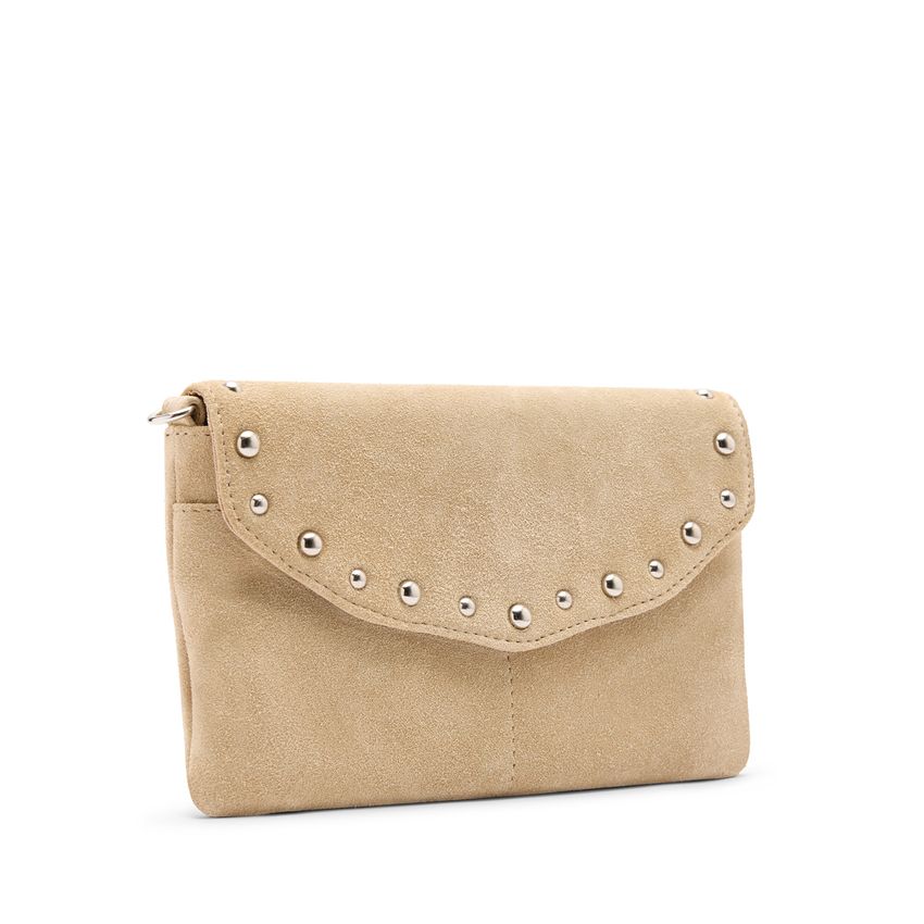 Manfield Beige suède clutch met zilveren studs