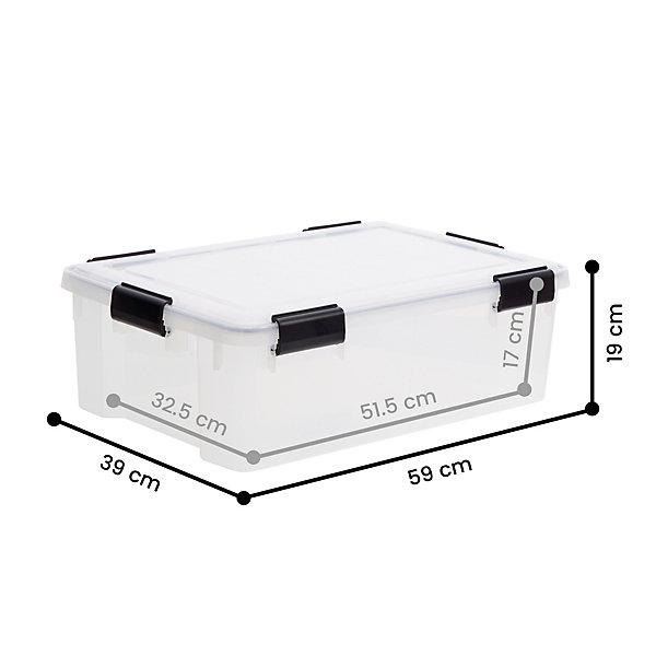 Iris Ohyama, Boite de Rangement Hermétique, 30L, Lot de 6, Transparent, AT-LS