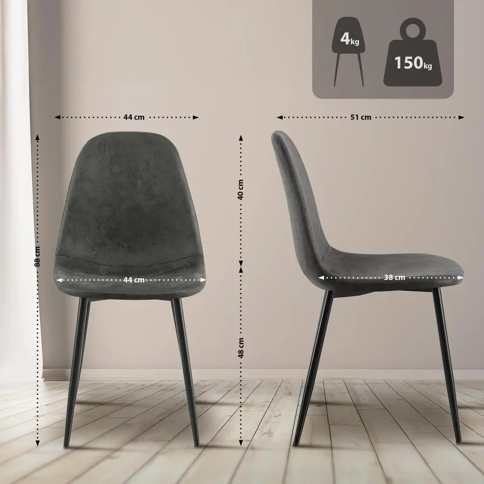 CLP Set van 4 Eetkamerstoel Napier zwart Frame - Kunstleer - zwart