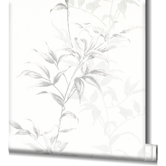 Vliestapete »Hailey«, Blumen, Blätter, weiß/grau