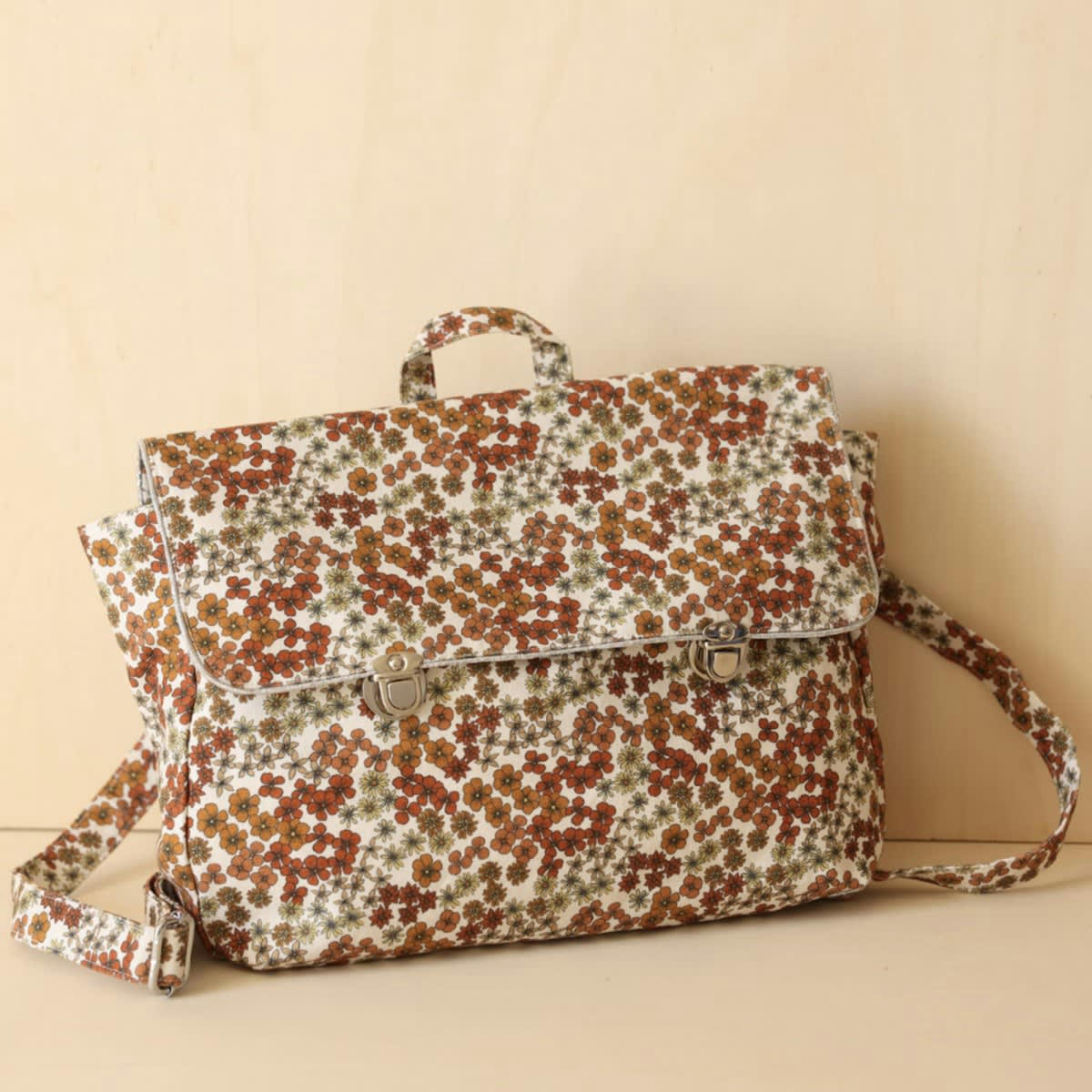 ESCALE - Sac cartable en coton, imprimé flower rose