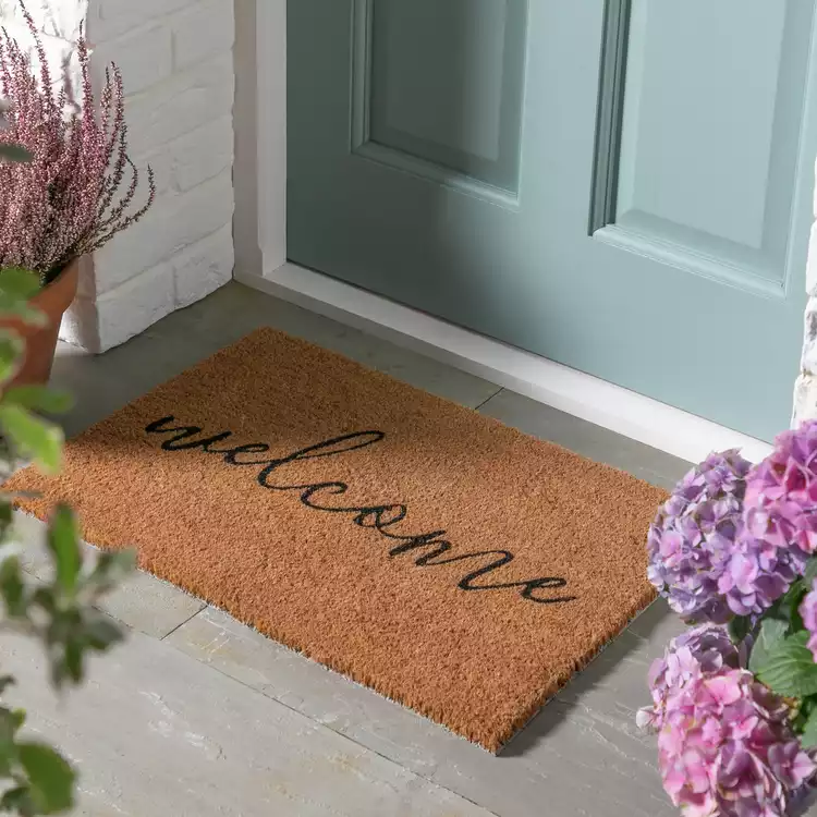 Habitat Welcome Natural & Black Short Pile Doormat - 60x40cm