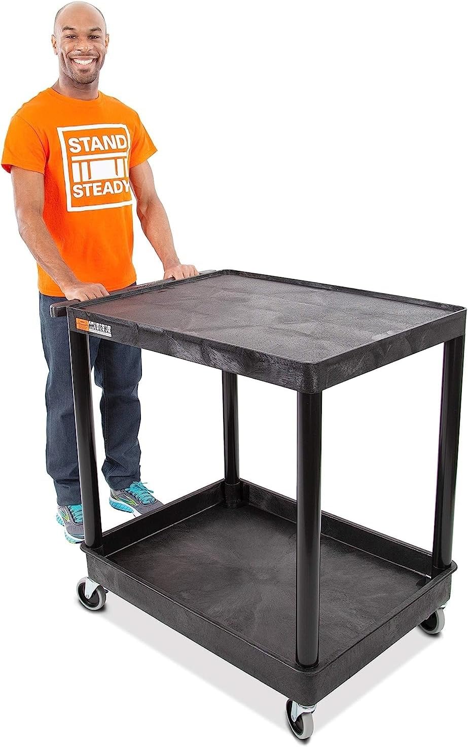 Stand Steady Tubstr Large 2-Shelf Utility Cart: Heavy Duty Hybrid Tub & Flat Shelf - Supports Up to 200 lbs, Rolling Storage & Tool Cart for School, Office, Warehouse (32 x 24in)