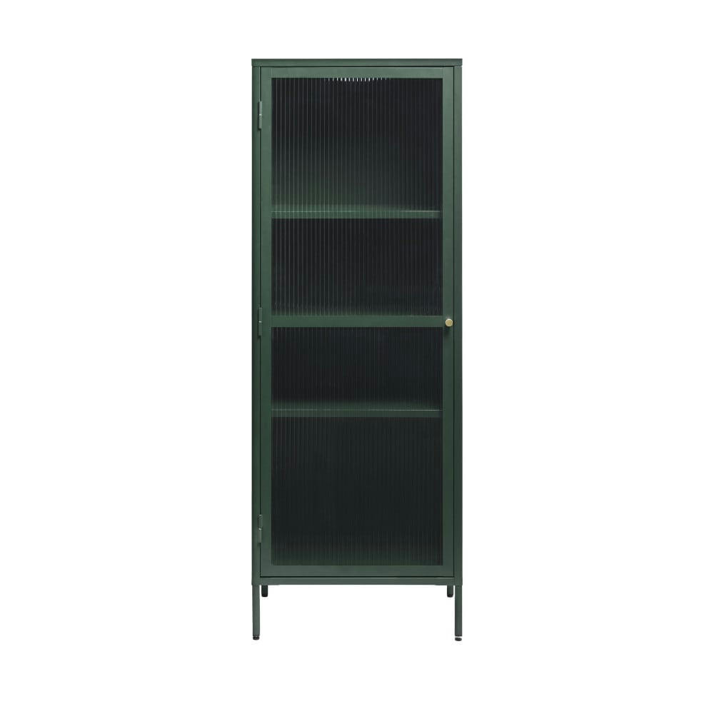 BJORN - Colonne de rangement 1 porte en verre strié et métal H160cm vert foncé