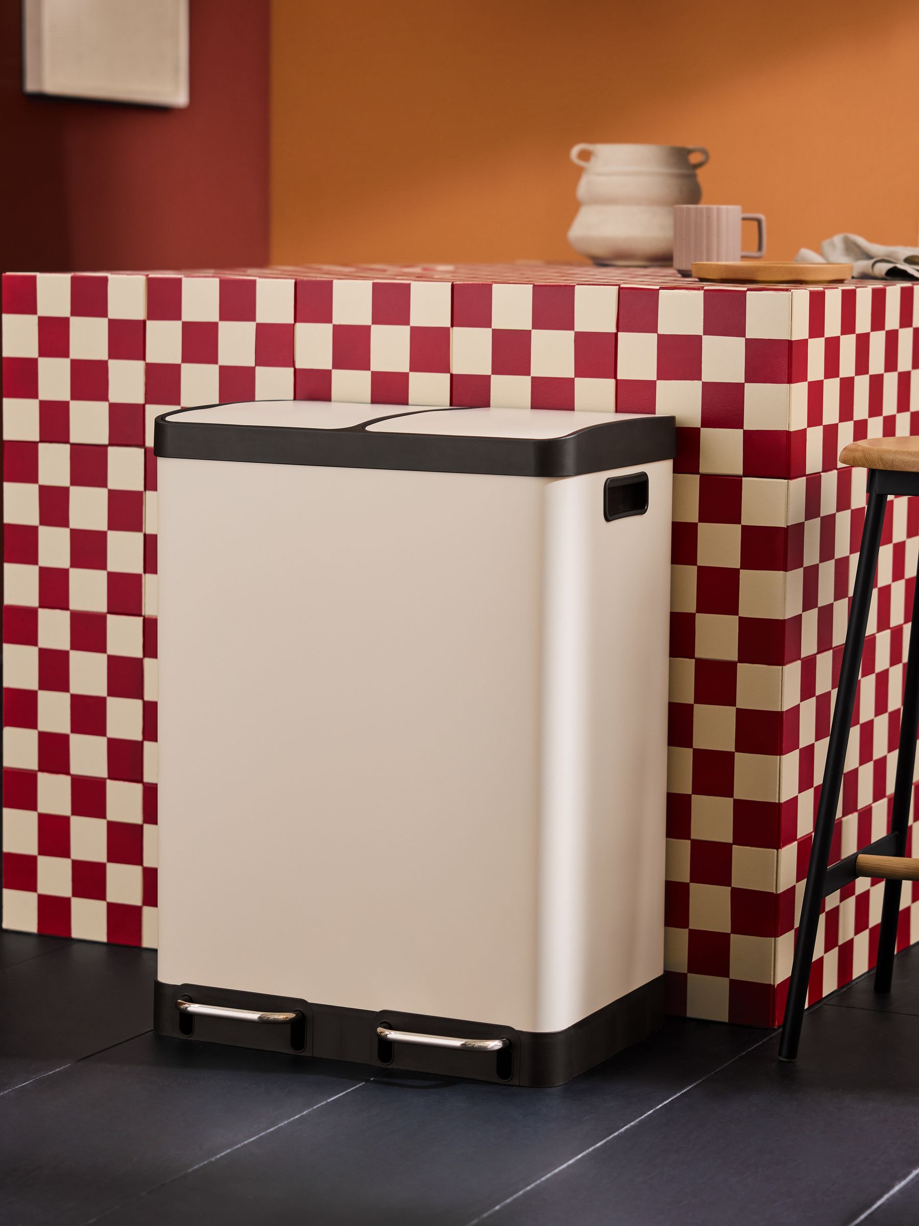 2 Section 60 Litre Recycling and Waste Colter Bin in Cream