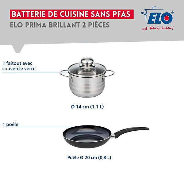 Ensemble de 1 Poêle de cuisson 20 cm et 1 faitout 14 cm Elo Prima Brillant