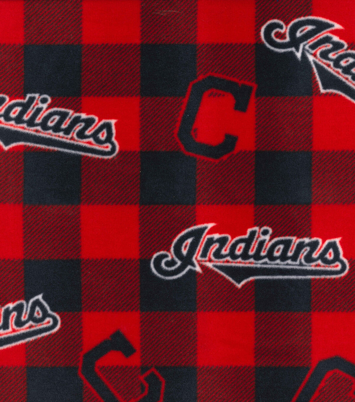 Fabric Traditions Cleveland Baseball Fleece Fabric Buffalo Check