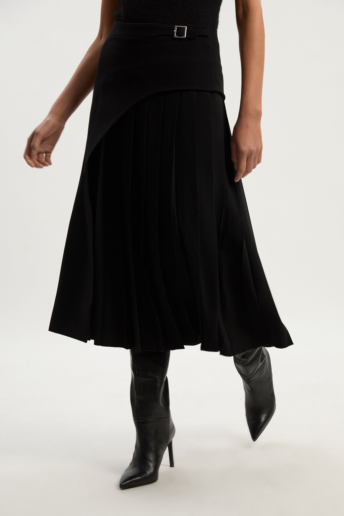 KarenMillen Tailored Buckle Detail Pleated Midi Skirt