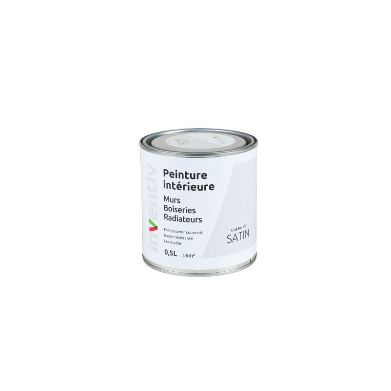 Peinture pour mur boiserie radiateur Gris Fer n°7 satiné 0,5 L INVENTIV